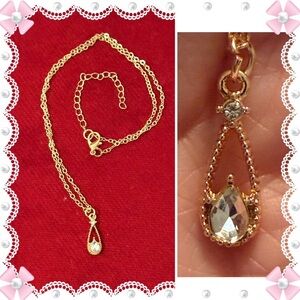 Necklace -18-20”L -teardrop pendant w/clear crystal -gold tone chain - new! BOGO